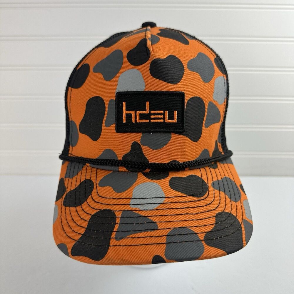 HDEU Head Down Eyes Up Orange Camo Rope Trucker Hat Patch Logo Snapback Cap